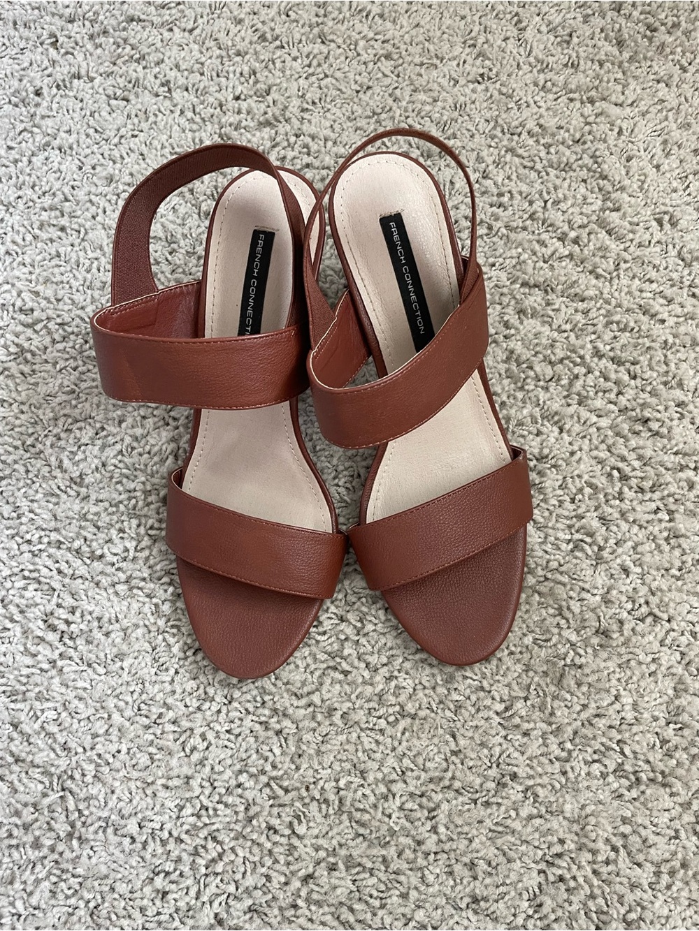 French Connection Tan-Brown Leather Strap Sandals